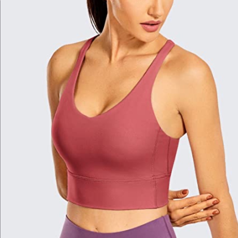 CRZ YOGA Women's T-Back V Neck Longline Sports Bra